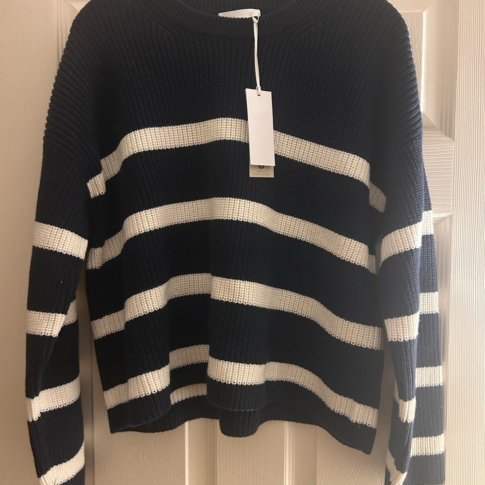 The White Company Navy and White Striped Sweater